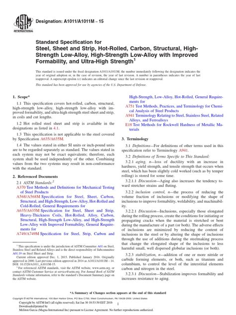 Astm A1011-A1011m | PDF | Steel | Sheet Metal