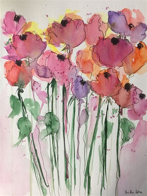 Original Aquarell Aquarellmalerei Bild Wiesenblumen Abstrakt Blumen Art