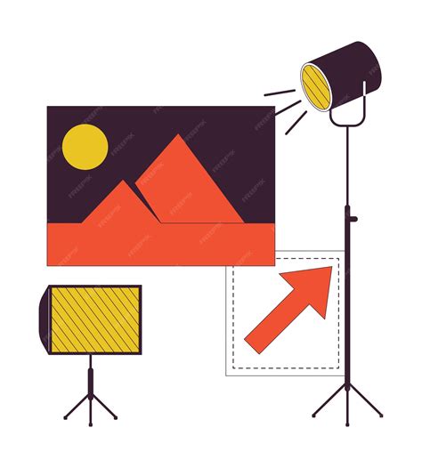 Оборудование для фотостудии, концепция плоской линии, векторная ...