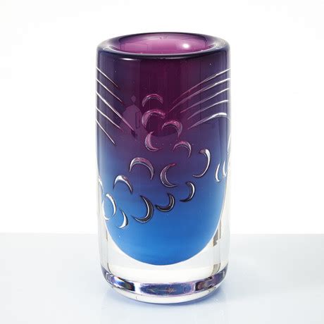 Olle Alberius Vase Ariel In Purple And Blue Glass Signed Orrefors