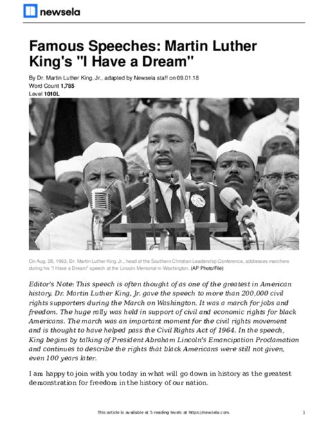 (PDF) Famous Speeches: Martin Luther King's "I Have a Dream"