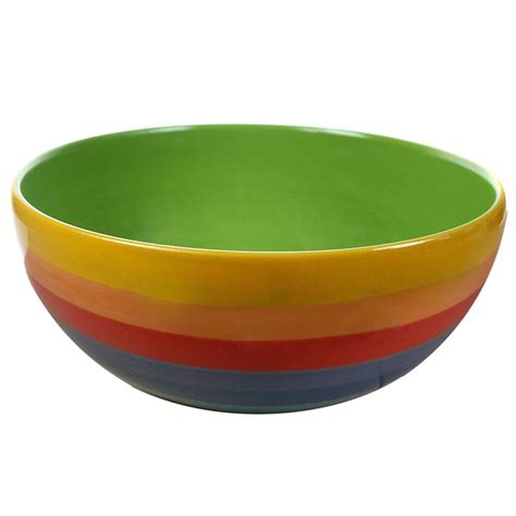 Salad Bowl Rainbow Horizontal Stripes Ceramic Hand Painted 20cm Diameter