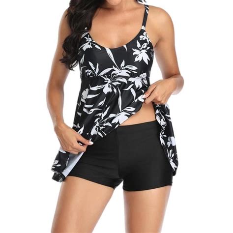 Maillot de Bain Eté Tankini Maillot de Bain Femme Shorty Ensembles à Volants Bikini Set 2 Pièces