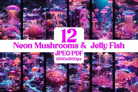 Neon Mushrooms And Jelly Fish Background Graphic By Sagorarts