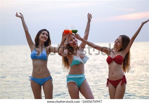 Sexy Bikini Party Seaside Enjoy Meeting Stock Photo
