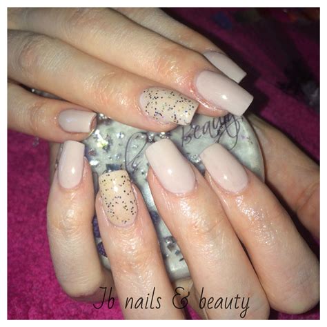 Nude Gel Polish Glitter Acrylic Nail Extensions