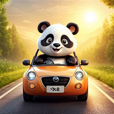 draw  cute panda character driving  car  panda