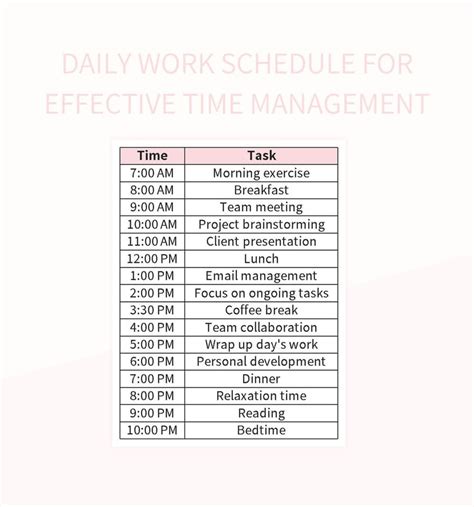 Daily Work Schedule For Effective Time Management Excel Template And