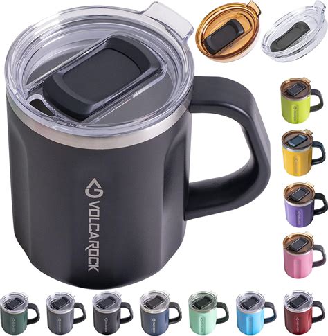 VOLCAROCK Taza de café de acero inoxidable con asa 16 onzas doble