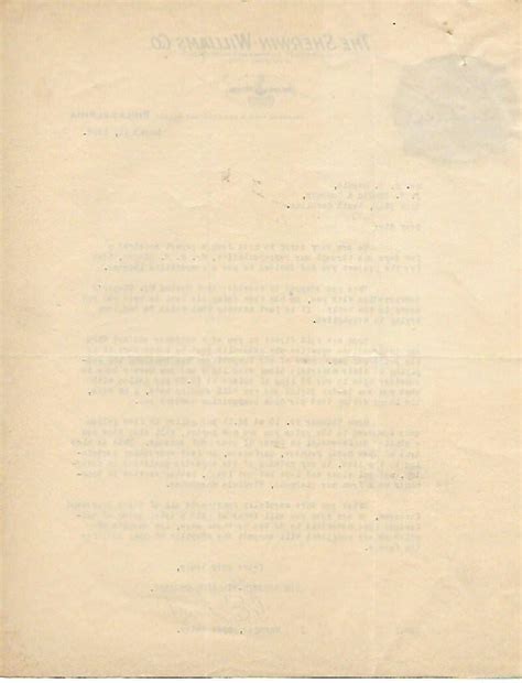 Sherwin Williams Letterhead March 11th 1926 Signed By Opex Lacquer