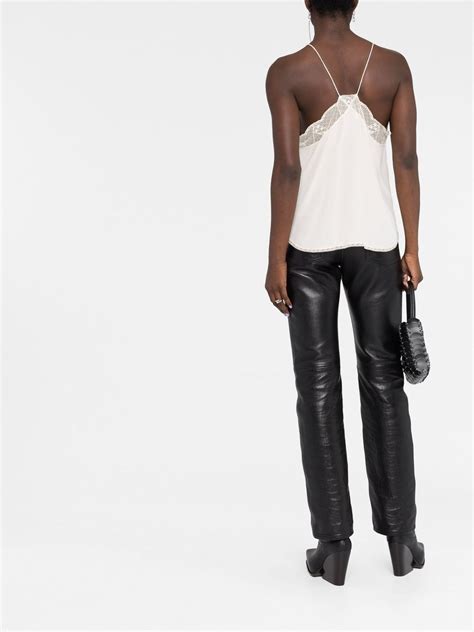 Zadig Voltaire Top Mit Spitzenborte Nude Farfetch De