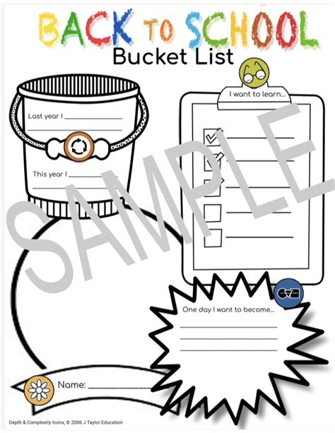 Back To School Bucket List With Depth And Complexity 1st 3rd Grade