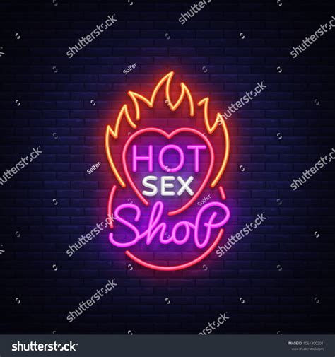 Sex Shop Logo Neon Style Design Stock Illustration