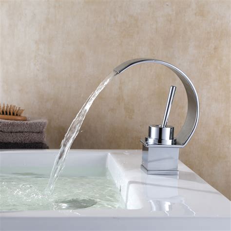 Curved Waterfall Sink Faucet Deck Mounted Hot And Cold Water Sink Tap