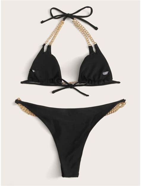 Buy Shein Chain Linked Triangle Bikini Swimsuit Online Topofstyle