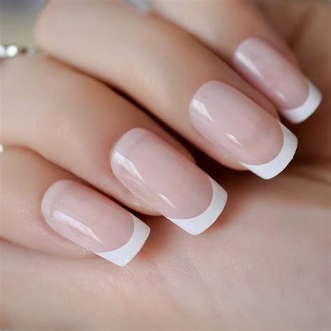 Classical Normal Size French Nail Nude White Tip Glossy Press On Fingernals For Daily With Glue