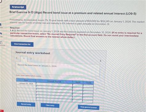 Solved Brief Exercise 9 13 Algo Record Bond Issue At A Chegg