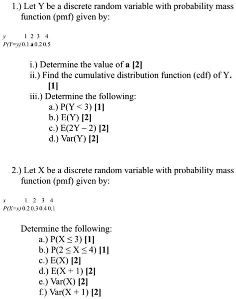 Solved Let Y Be A Discrete Random Variable With Probability Mass