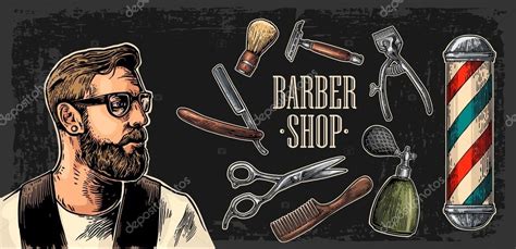 Head Hipster And Equipment For Barbershop Stock Vector By