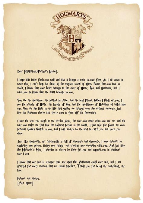 Hogwarts Letter Of Acceptance Printable