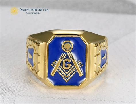Stylish Blue Lodge Masonic Ring Gold Plated Stainless Steel Masonicbuys