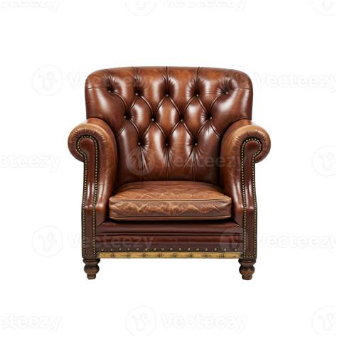 Isolated Brown Leather Armchair With Classic Traditional Design