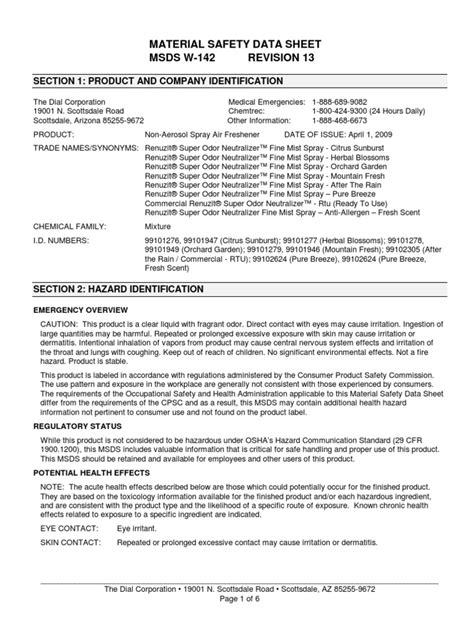 Air Freshener Msds | PDF | Dangerous Goods | Ethanol 