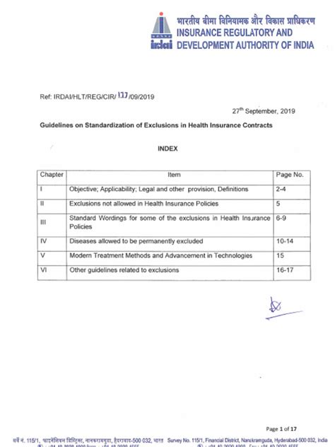 Irdai New Guidelines On Standardization Of Exclusions Health Insurance Pdf