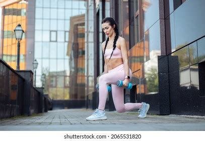 Sexy Fit Brunette Woman Pigtails Trains Stock Photo Edit Now Shutterstock