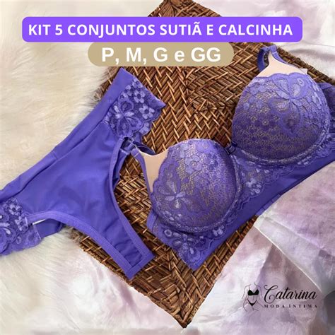 Kit 5 Conjuntos de Lingerie Calcinha e Sutiã P M G e GG Cores Variadas Shopee Brasil
