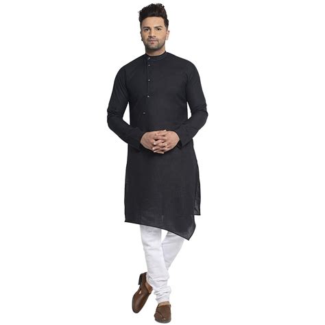 Buy Treemoda Designer Black Linen Kurta With White Churidar Pajama Set