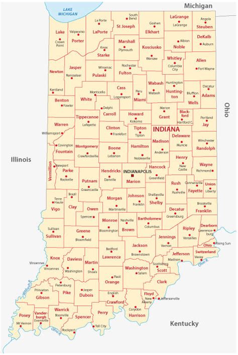 Indiana Map With Cities Township Counties Rivers Roads Labeled