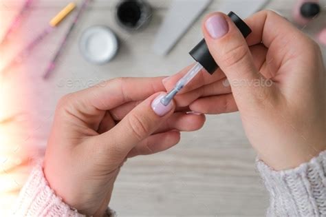 Modern Female Nude Design Manicure Nail Care Self Care Do Manicure By Yourself While Staying