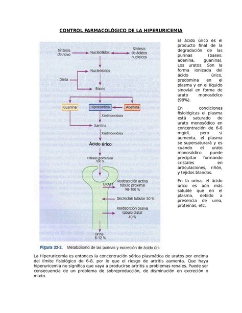 Control Farmacologico DE LA Hiperuricemia CONTROL FARMACOLÓGICO DE LA