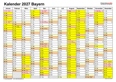 Kalender 2027 Bayern: 10 PDF-Vorlagen, Ferien, Feiertage