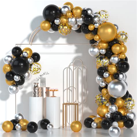 Buy Black Gold Silver Balloon Garland Kit Matte Black And Metallic Gold