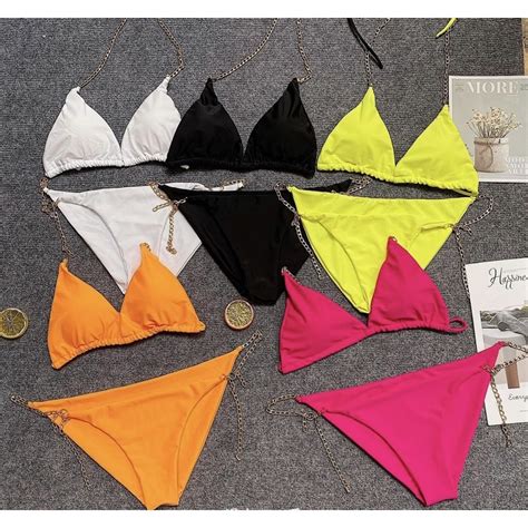 Basic Bikini Super Chic Piece Chain Swimsuit Many Colors Shopee Philippines