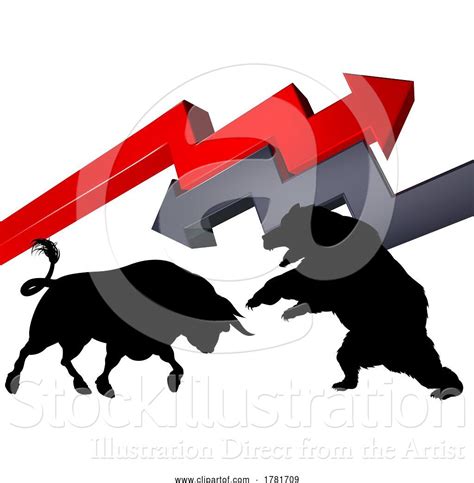 Vector Illustration Of Bull Vs Bear Fight Stock Market Trading Concept