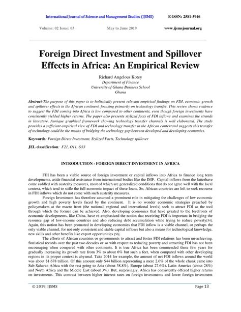 PDF Foreign Direct Investment And Spillover Effects In Africa An