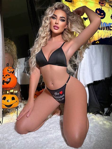 Halloween Slogan Graphic Triangle Lingerie Set SHEIN USA
