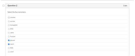 Solved Question 2 2 pts Select the five monomers. cytosine | Chegg.com