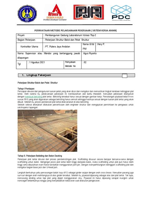 Metode Pelaksanaan Pekerjaan Balok Pelat Pdf