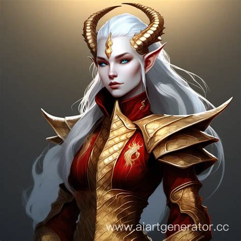 Majestic Dragonborn Girl in Expensive Red Attire Dark Fantasy Portrait ...