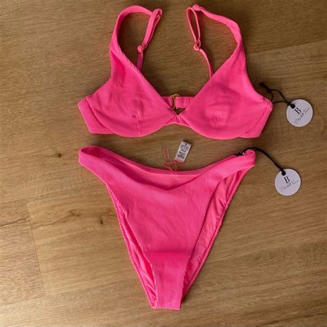 Revolve Swim Revolve X B Swim Hot Pink High Waisted Bottoms And Underwire Top Bikini Set