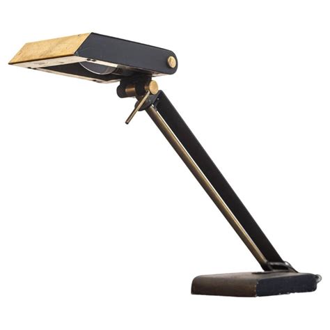 1950s French Modern Brass And Black Steel Desk Lamp Modernist For Sale