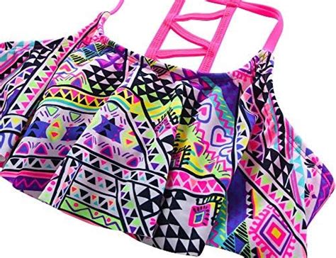 Amazon Hilor Girl S Bikini Swimsuits Ruffle Flounce Two Piece Beach Swimwear Tankini Set