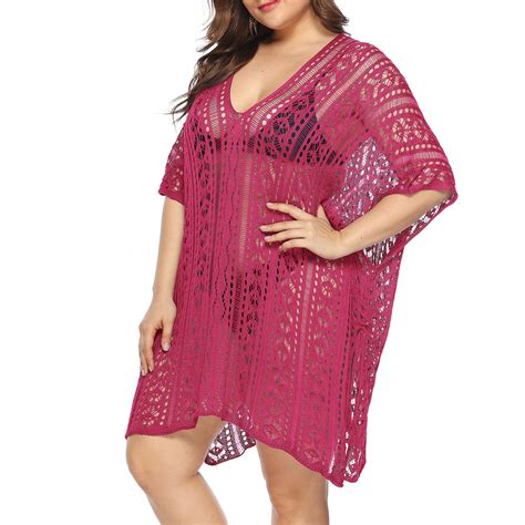 Fatty Omens Plus Size Swimsuit Cover Ups Crochet Hollow Out Bikini Cover Up Beach Outfits With