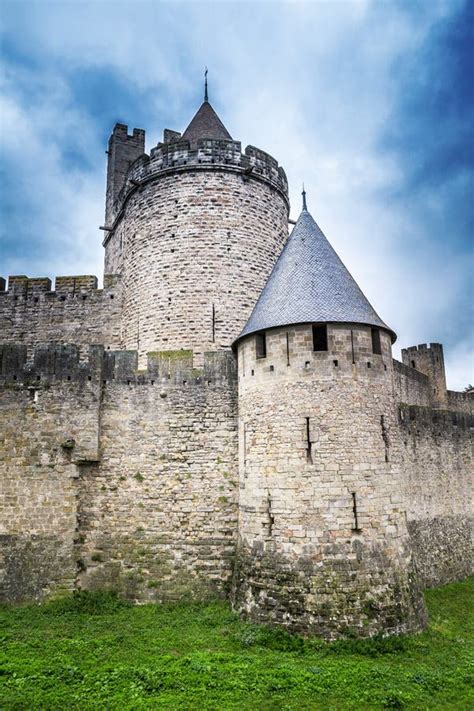Ancient Castle Walls of Carcassonne Fortress Overlooking the Southern ...