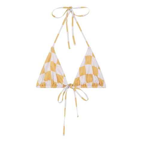 Roseanna Top de bikini de materiales reciclados con patrón cuadriculado Elvis Amarillo
