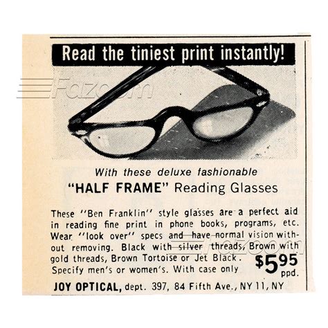 1967 Half Frame Ben Franklin Reading Glasses Vintage Ad Vintage Ads Reading Glasses Optical Shop